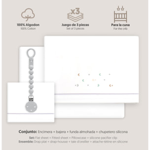 Triptico Cuna Estrella Luna Multicolor + Broche Bco/Gris