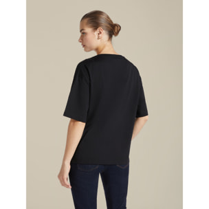 Elena Mirò - T-shirt con scollo ricamato - Nero