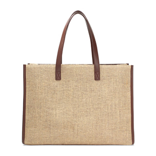 Bolso de hombro femenino beige en tejido