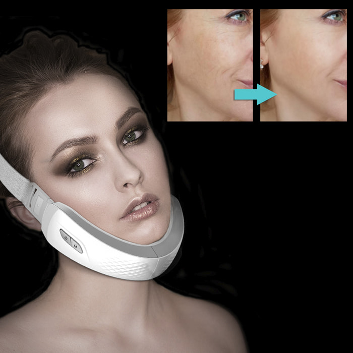 Cinturón facial de electroestimulación, con tratamiento de luz LED, vibración, EMS y terapia magnética de baja frecuencia. Con mando a distancia.