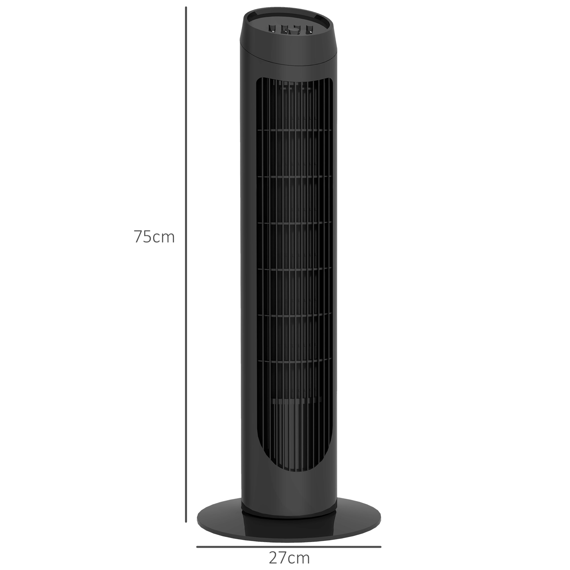 Ventilador de Torre 45W Ventilador Vertical Silencioso con 3 Velocidades Oscilación 70° para Salón Dormitorio Oficina Ø27x75 cm Negro