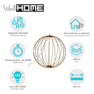 bola navideña luminosa con 320 luces led blancas cálidas 50cm