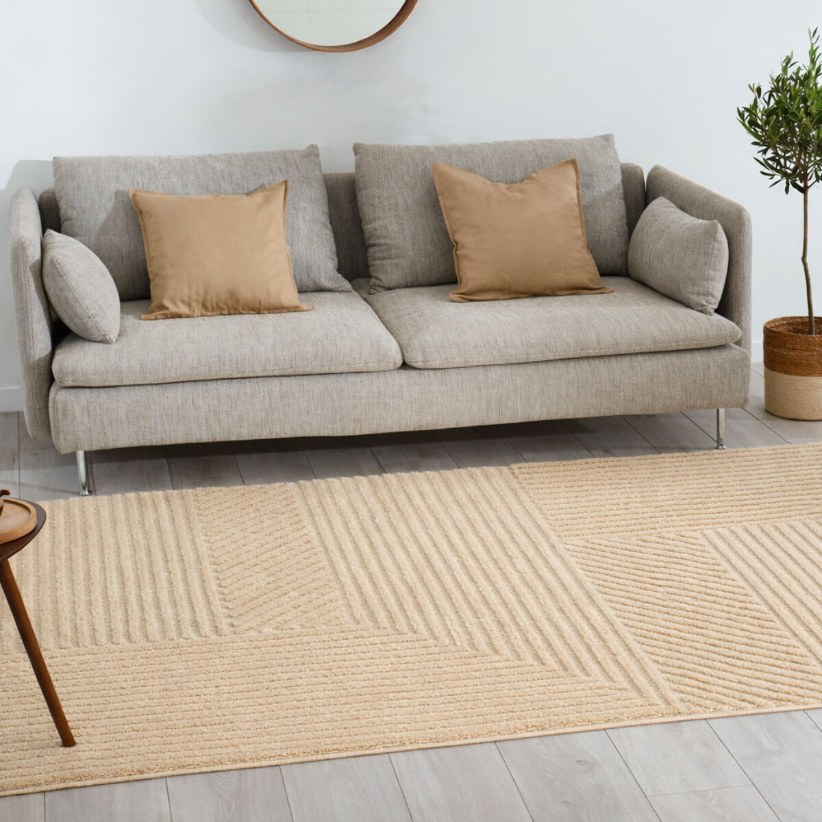 HARMONIE - Tapis de salon beige à motif géométrique en relief