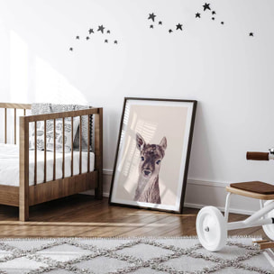 Affiche enfant biche enneigée  Affiche + cadre en bois - Noir