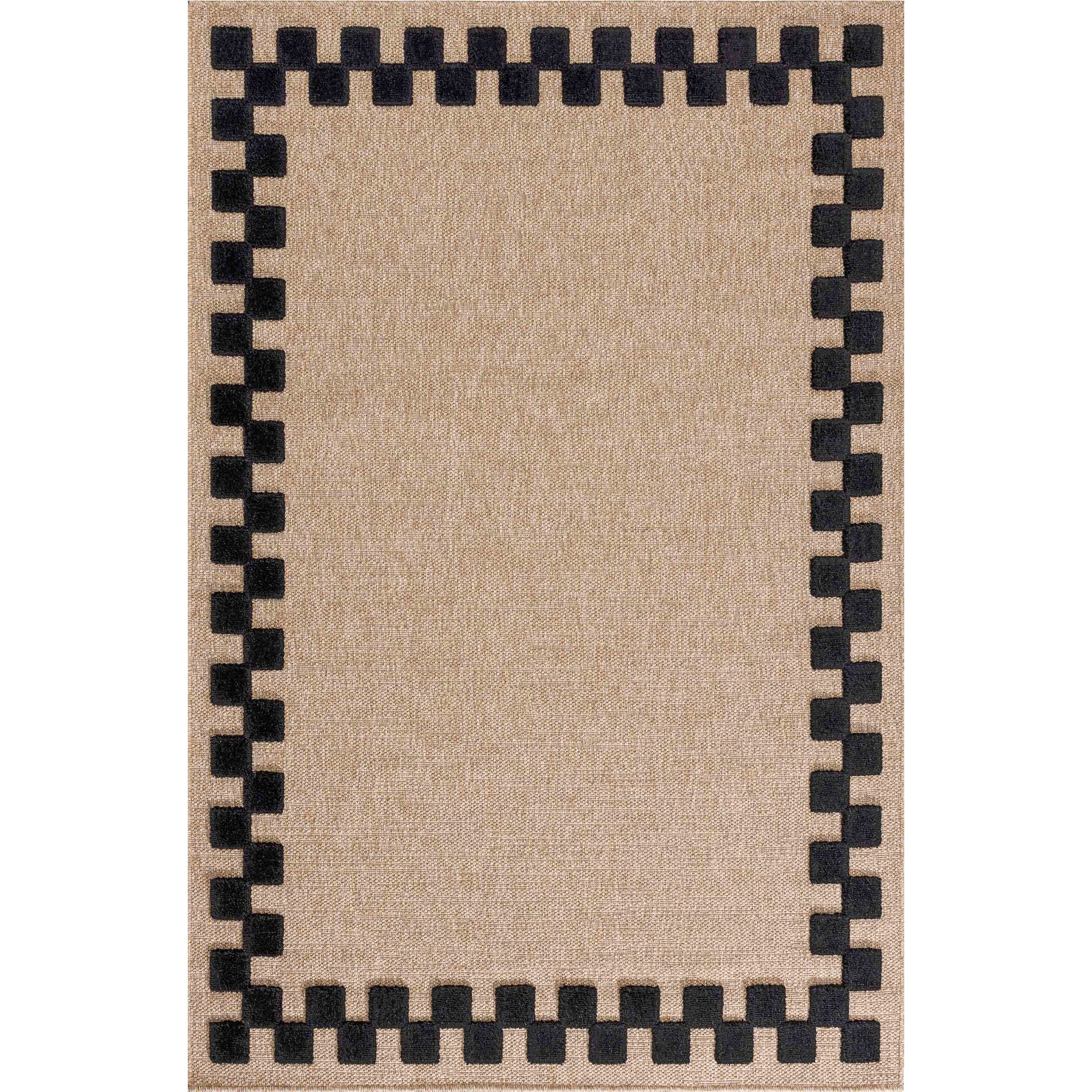 PALMA - Tapis aspect jute à motif carré en relief - Noir