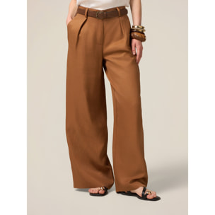 Oltre - Pantalones palazzo mezcla de lino - Marrón