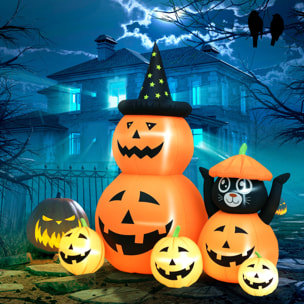 Calabaza Inflable de Halloween con Gato de 6 Pies, Decoración de Halloween con Luces LED, IP44 e Inflador, para Jardín, Fiestas, Exterior, 160x100x180 cm, Naranja