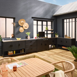 Cuisine d'extérieure 5 modules avec barbecue gaz 3 brûleurs sur pieds, thermomètre NAXOS BARBECUE GAZ + 5 MODULES