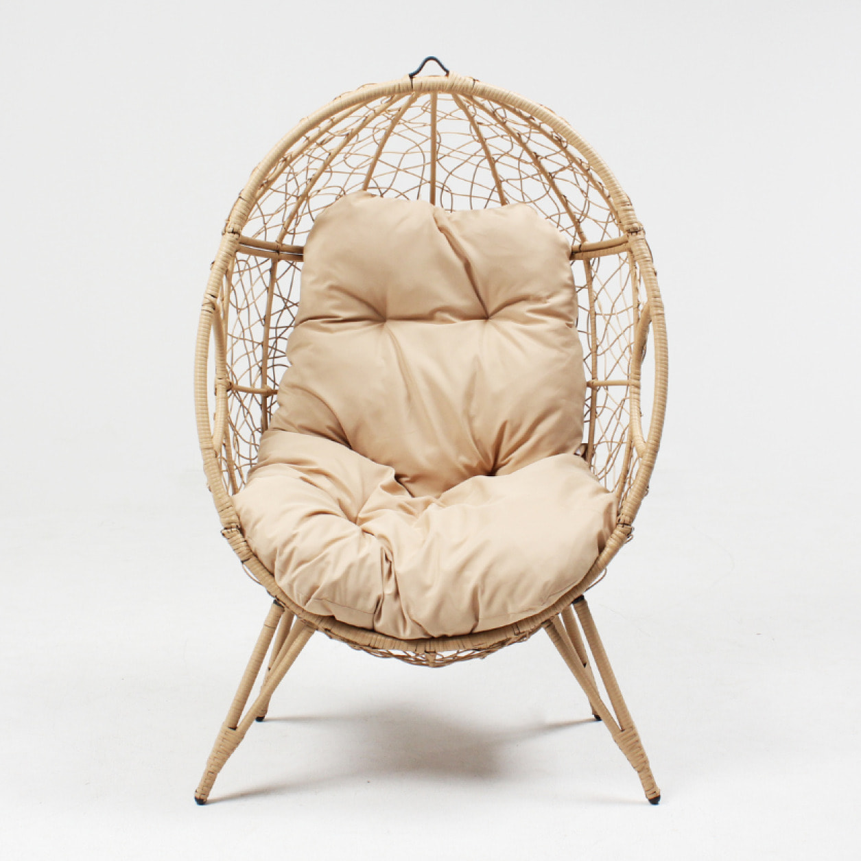 Ensemble d'extérieur : fauteuil suspendu effet rotin et repose-pieds avec coussin beige JIMMY