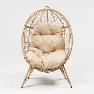 Ensemble d'extérieur : fauteuil suspendu effet rotin et repose-pieds avec coussin beige JIMMY