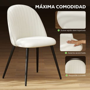 Pack de 4 Sillas de Comedor Modernas, Sillas de Cocina Tapizada en Terciopelo con Respaldo Curvo y Patas de Acero, para Salón, Crema