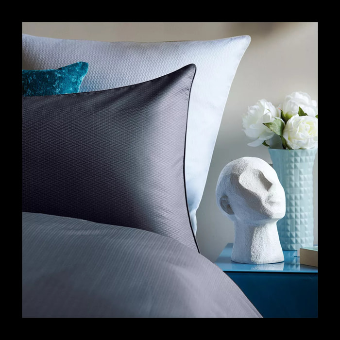 Housse de couette satin de coton motif jacquard anthracite Vibrato titane