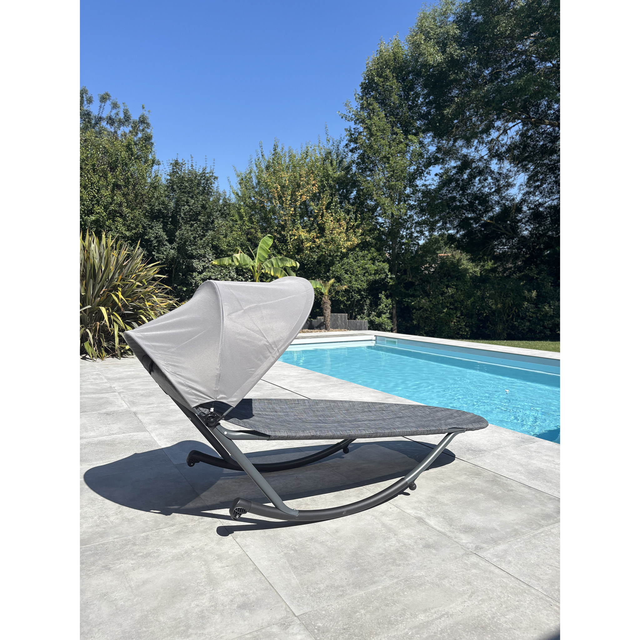 HOSSEGOR - Bain de soleil en acier et toile plastifiée avec brise-soleil