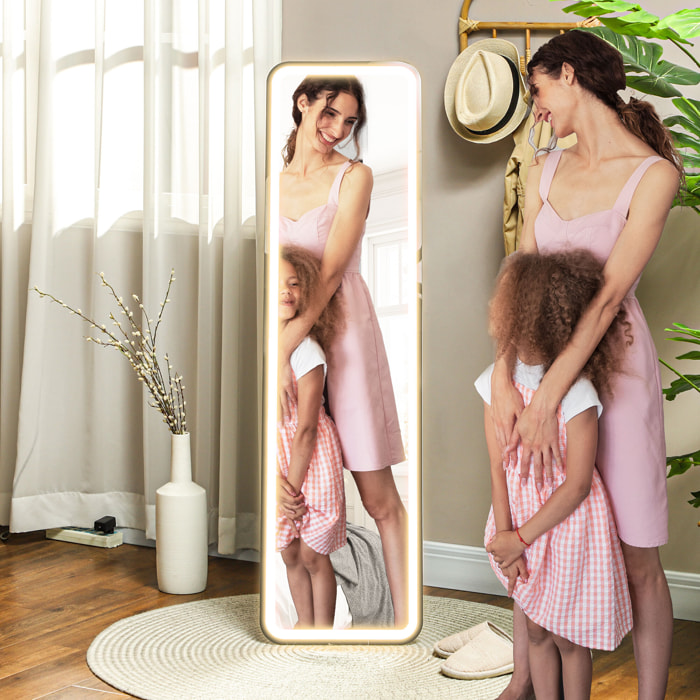 Espejo de Cuerpo Entero con Luz LED 150x40 cm Espejo de Pie o de Pared sin Marco con Iluminación de 3 Colores Función de Memoria y Táctil Inteligente para Salón Dormitorio Negro