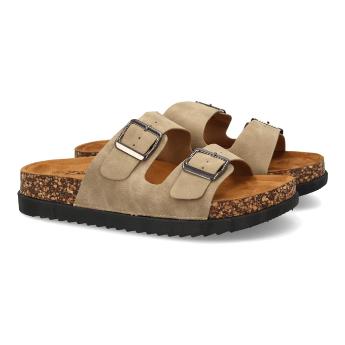 Sandalia mujer suela bio con doble hebilla.