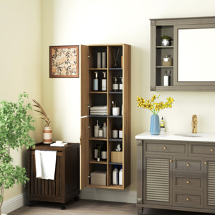 Columna de Baño de Pared Armario de Baño con Compartimentos Abiertos y 2 Puertas Mueble de Baño Moderno 40x24x141,5 cm Natural