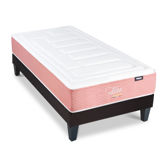 Ensemble Matelas Memoire de forme Lilas avec sommier en bois