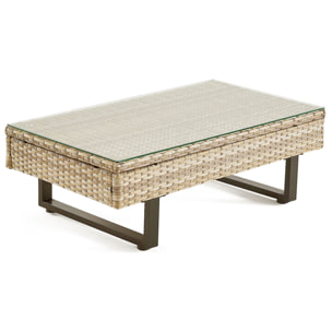 Sashi – salon de jardin d'angle en résine beige et grise – 5 places - coussins gris clair et table incluse - Gris