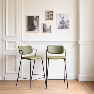 Lot de 2 tabourets de bar en simili vert LÉON