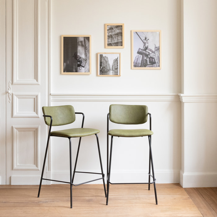 Lot de 2 tabourets de bar en simili vert LÉON