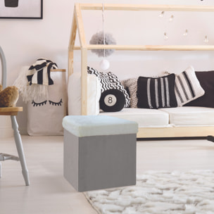 Coffre Pouf Pliable Gris Imitation Fourrure Leo