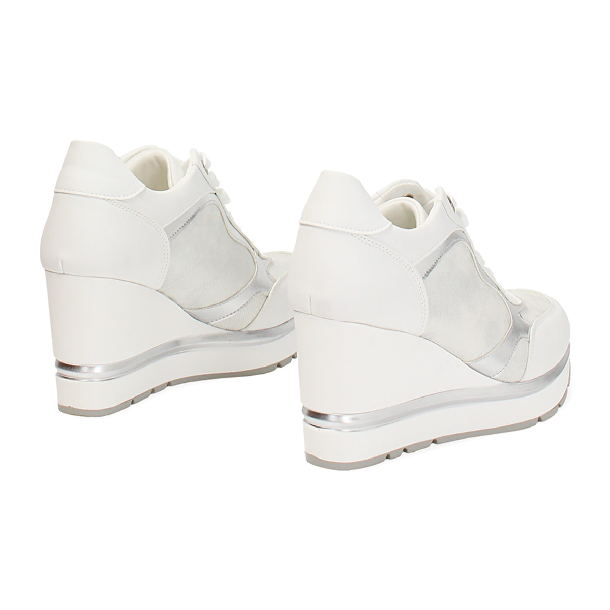 Sneakers donna bianche in tessuto, platform 8,5 cm