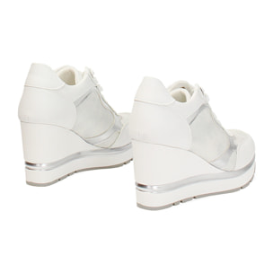 Sneakers donna bianche in tessuto, platform 8,5 cm