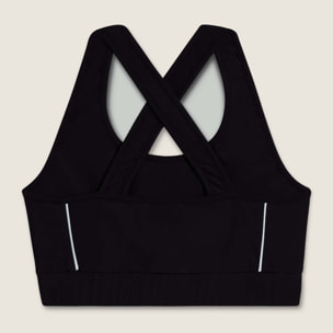 Top tecnico con spalline incrociate e profili bianchi