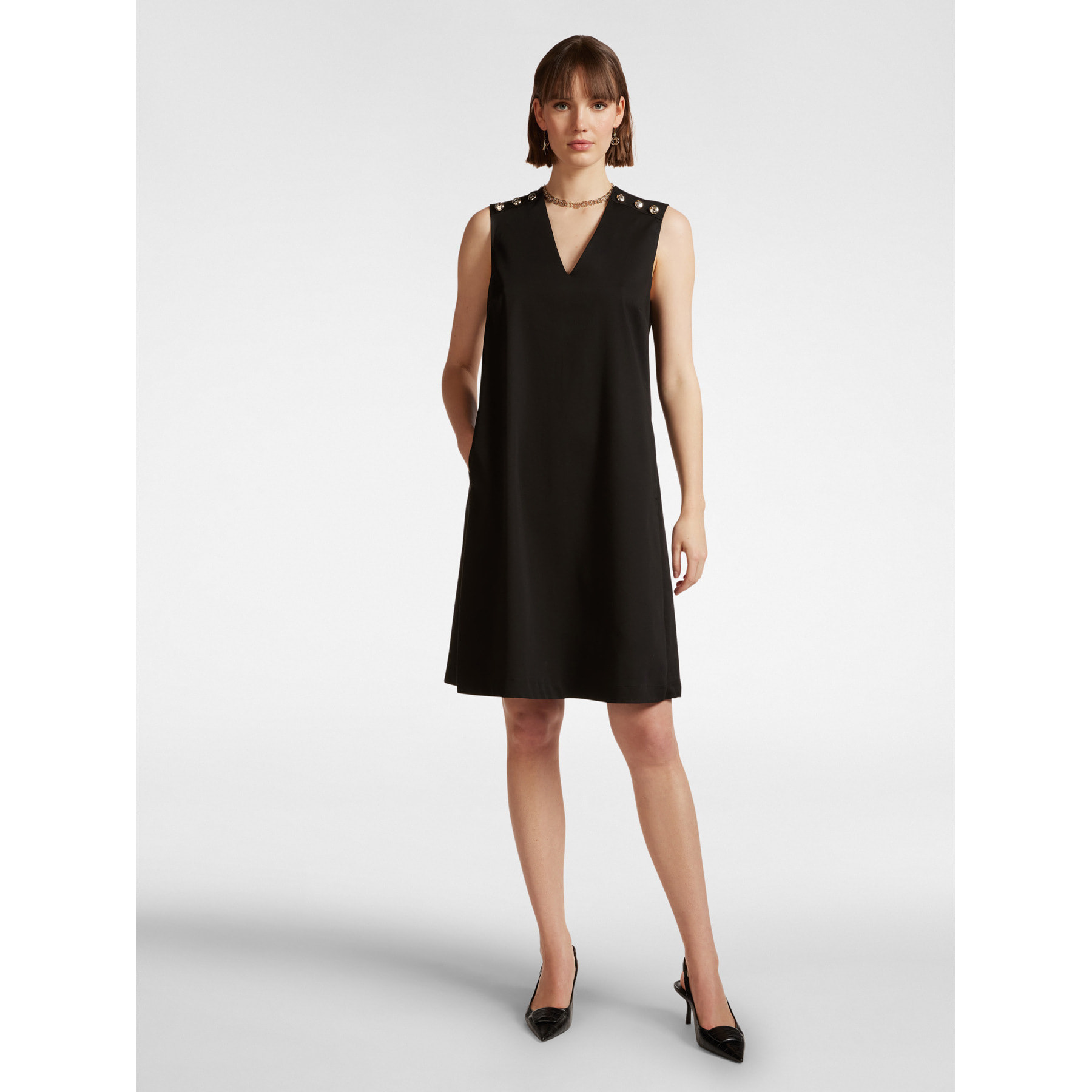 Elena Mirò - Vestido evasé con botones en los hombros. - Negro