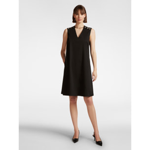 Elena Mirò - Vestido evasé con botones en los hombros. - Negro
