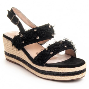 Sandalias de Cuña - Negro - Altura: 8 Cm