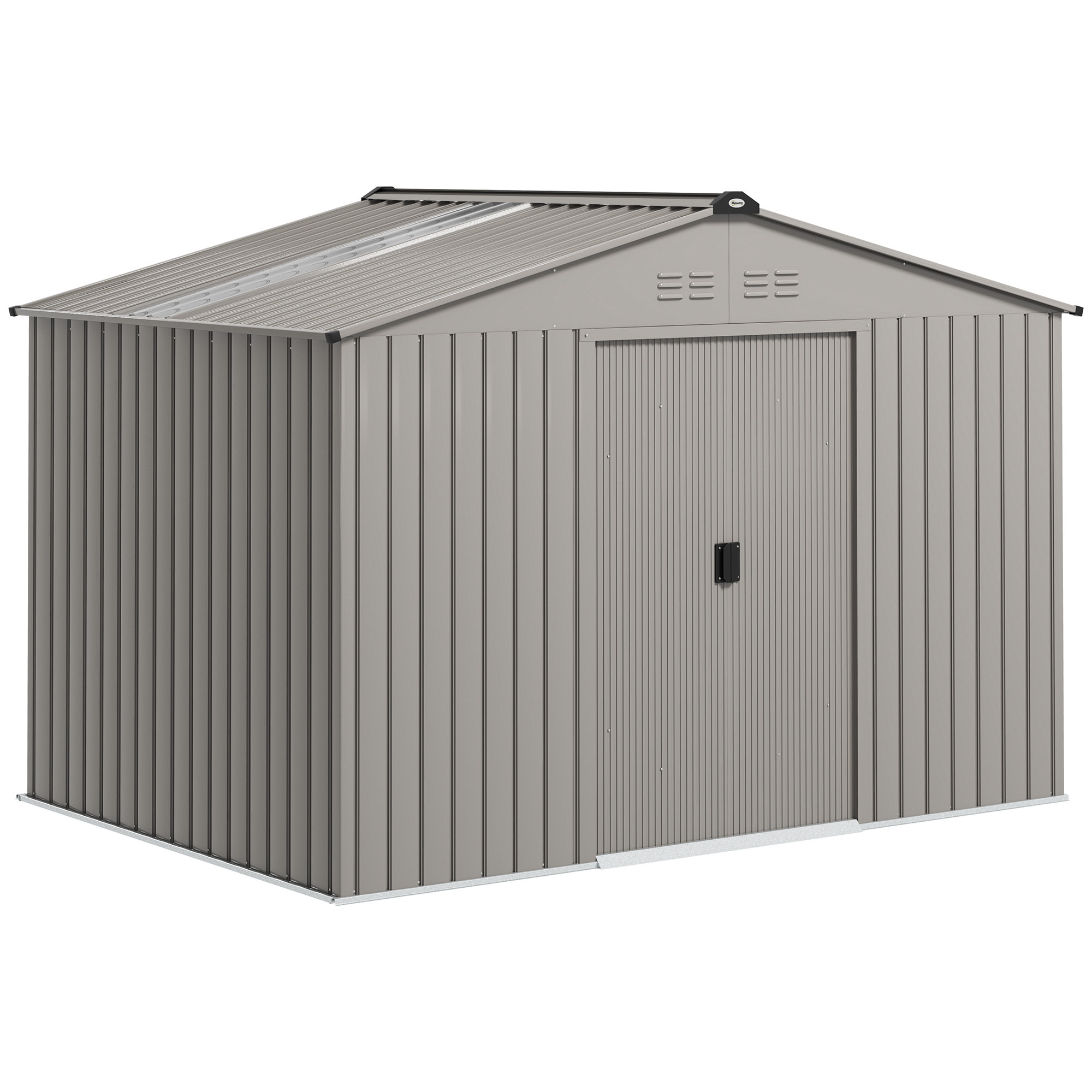 Caseta de Jardín Exterior 4,9 m² 277x195x192 cm Cobertizo de Jardín Exterior con Puerta Corredera Techo de Fibra de Vidrio Base Refuerzo (Suelo NO Incluido) y 4 Ventanas Gris Plata