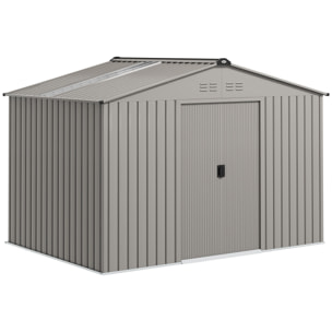 Caseta de Jardín Exterior 4,9 m² 277x195x192 cm Cobertizo de Jardín Exterior con Puerta Corredera Techo de Fibra de Vidrio Base Refuerzo (Suelo NO Incluido) y 4 Ventanas Gris Plata
