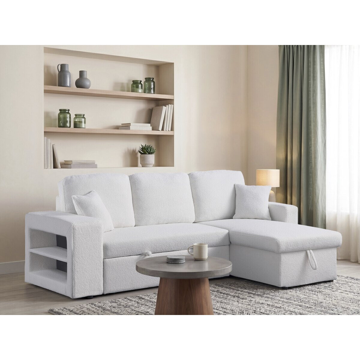 Canapé d'angle bouclettes convertible/reversible "Axel" - 3 Places - Blanc