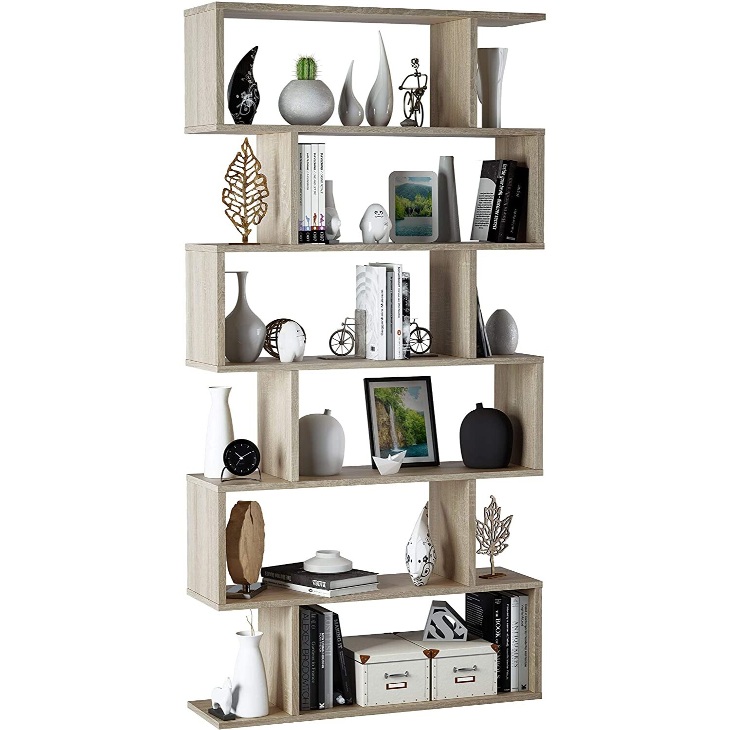 Libreria da Terra Con Mensole Zig Zag Friburgo Plus 192 x 80 x 25 cm Rovere