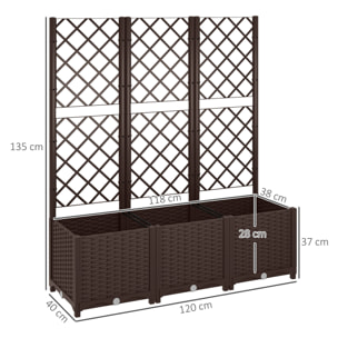 Jardinera con Enrejado de PP Jardinera Exterior Grande con Drenaje y Amplio Espacio para Plantas Trepadoras Macetero con Soporte para Jardín Patio Terraza 120x40x135 cm Marrón
