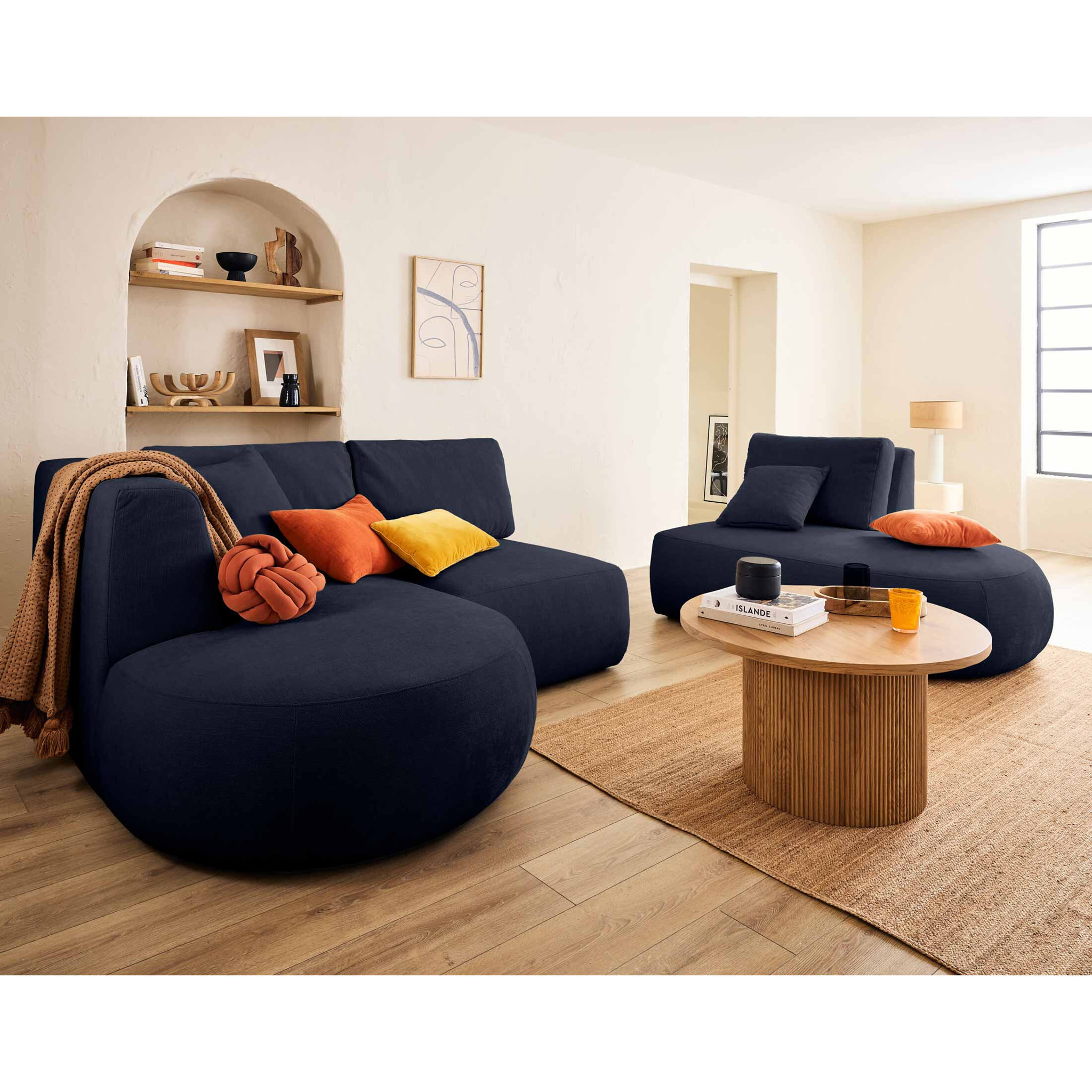 Santorini - module d'assise sans accoudoirs - en tissu texturé - Bleu marine