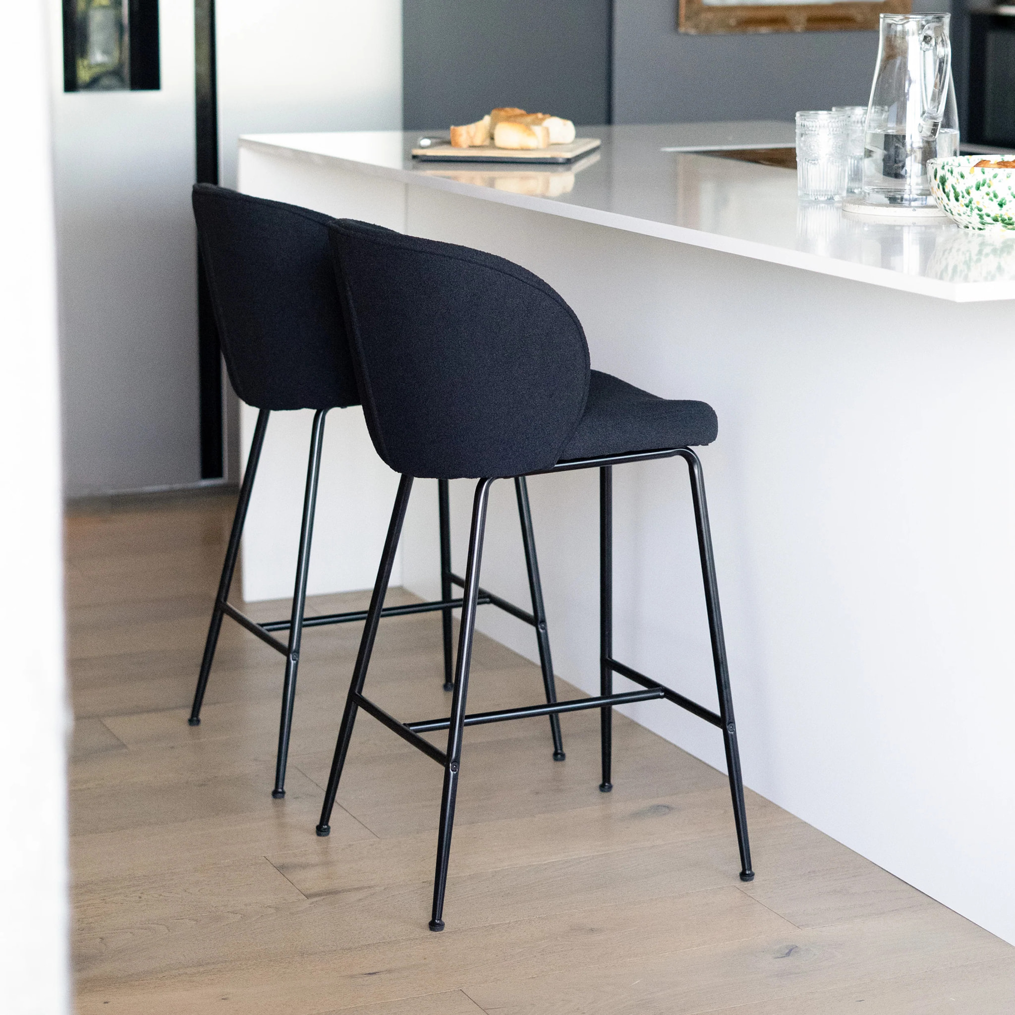 Lot de 2 chaises pour îlot central 66,3 cm en tissu bouclé noir - Groom