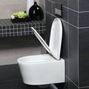 Pack WC sans bride, fixations invisibles + Abattant softclose + Bâti support Geberit UP100 + Plaque Delta 01 Blanche