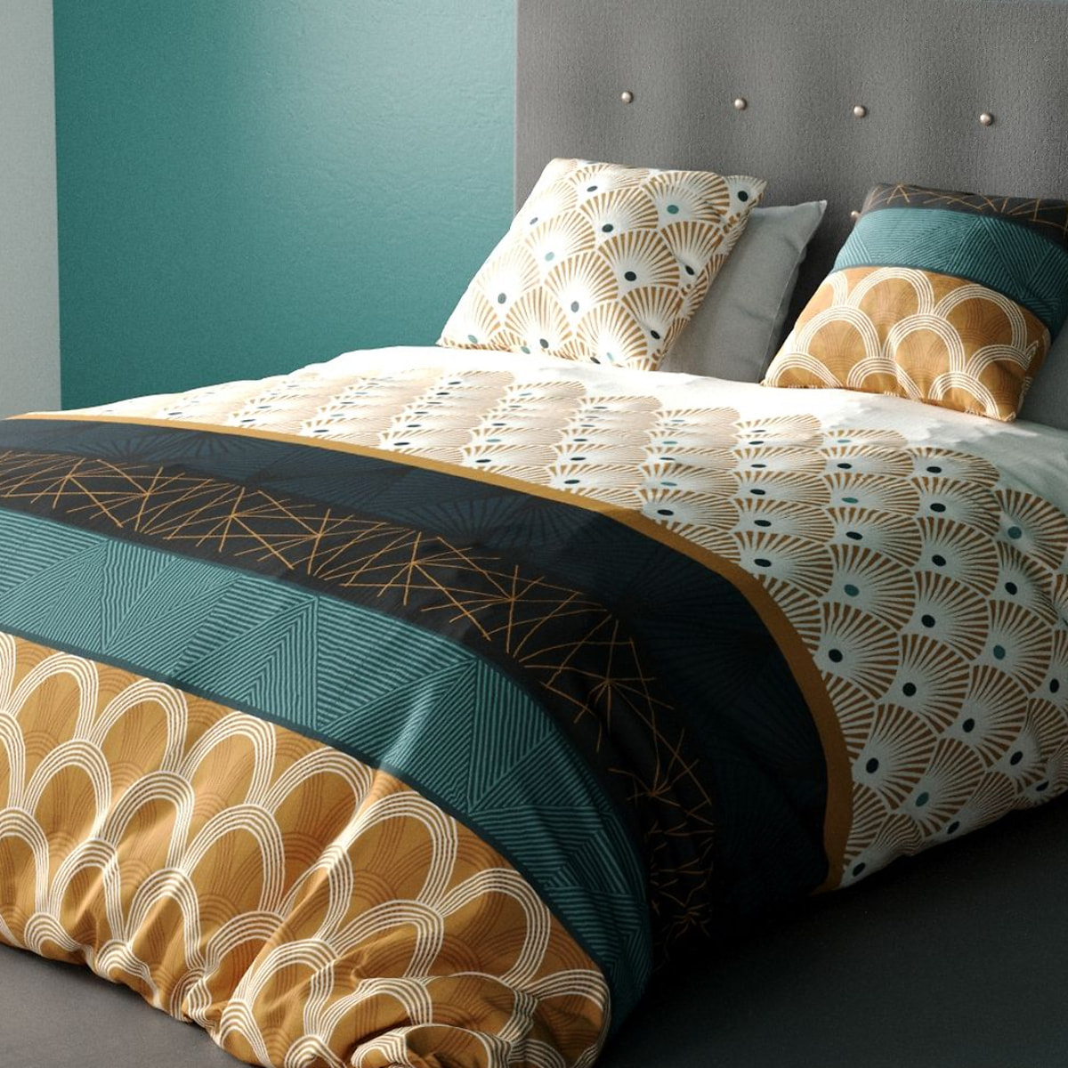 Parure housse de couette coton dore