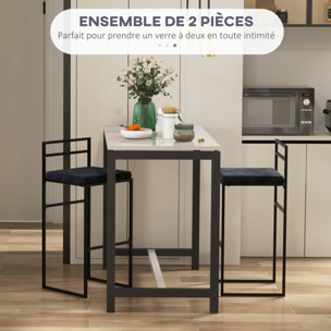 Lot de 2 tabourets de bar – Velours élégant – Repose-pieds
