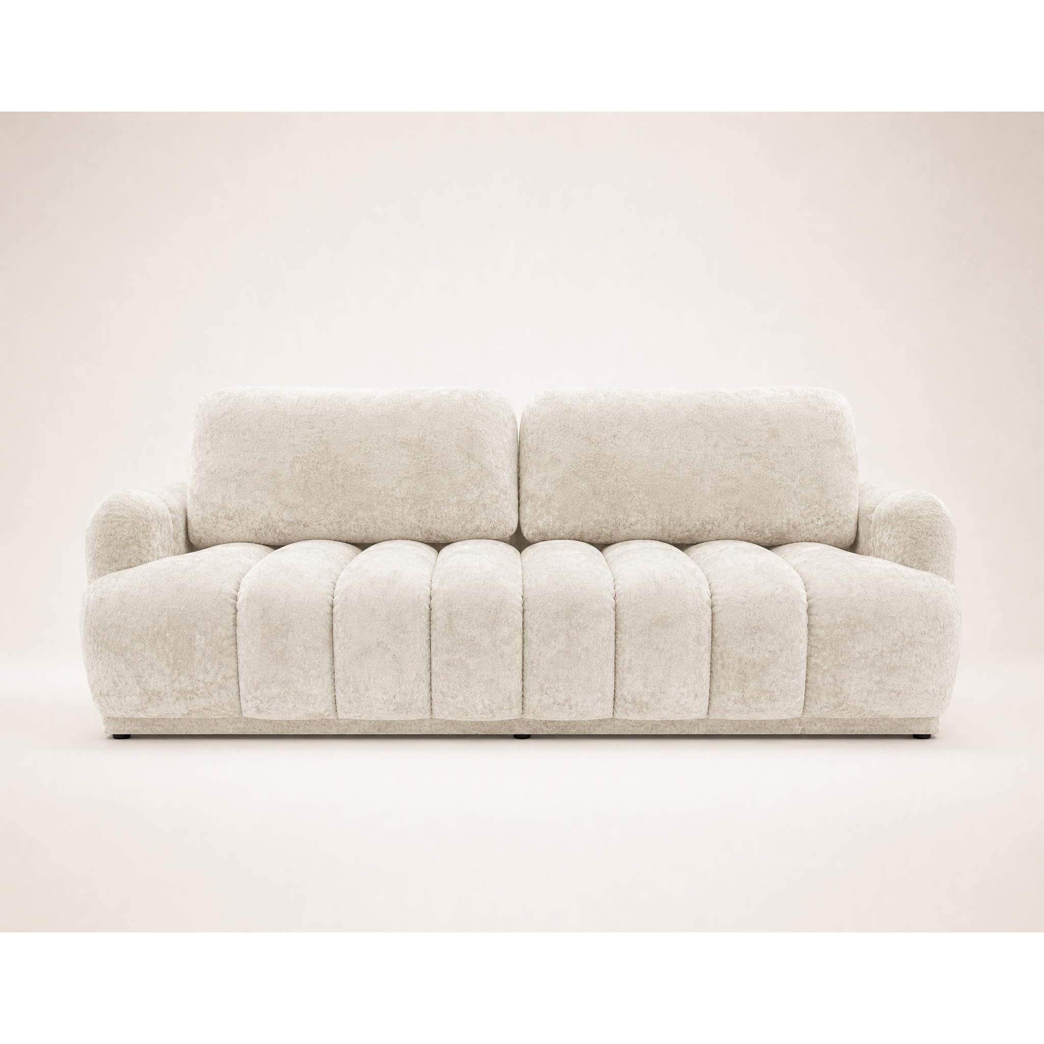 Silvia - Canapé droit 3 places convertible avec coffre - en tissu bouclette - Beige