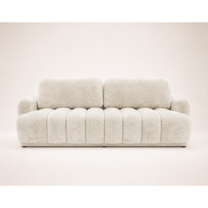 Silvia - Canapé droit 3 places convertible avec coffre - en tissu bouclette - Beige