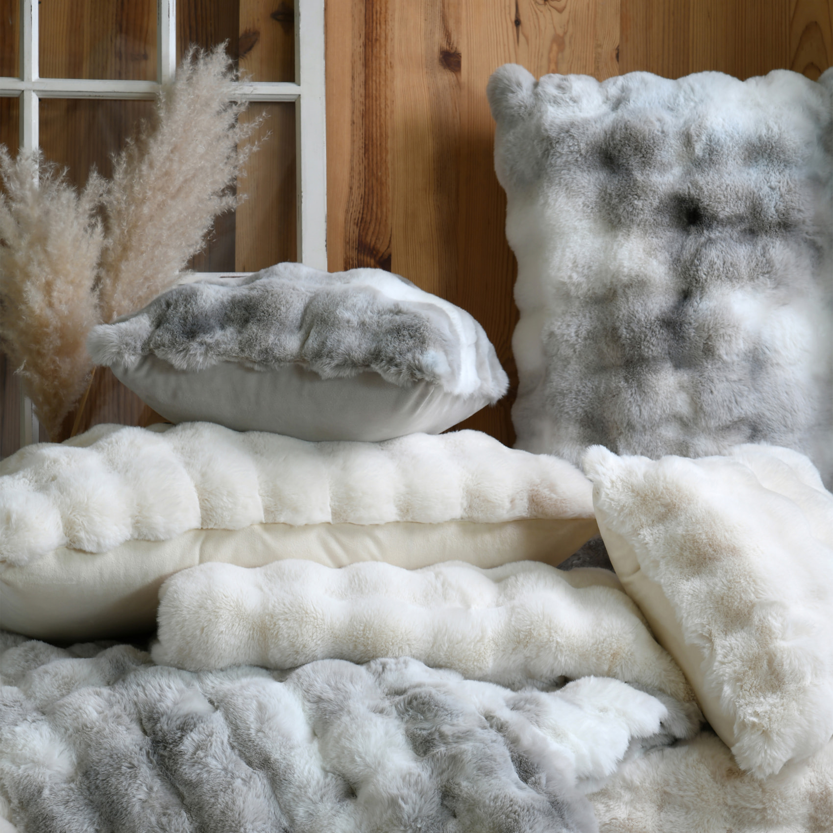 Plaid fausse imitation fourrure moelleux - Ecru