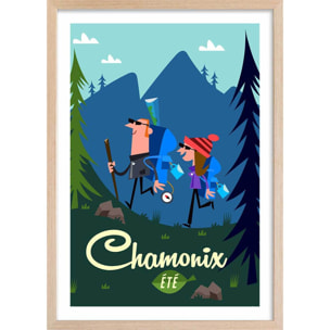 Poster de rando à chamonix Affiche + cadre en bois - Chêne