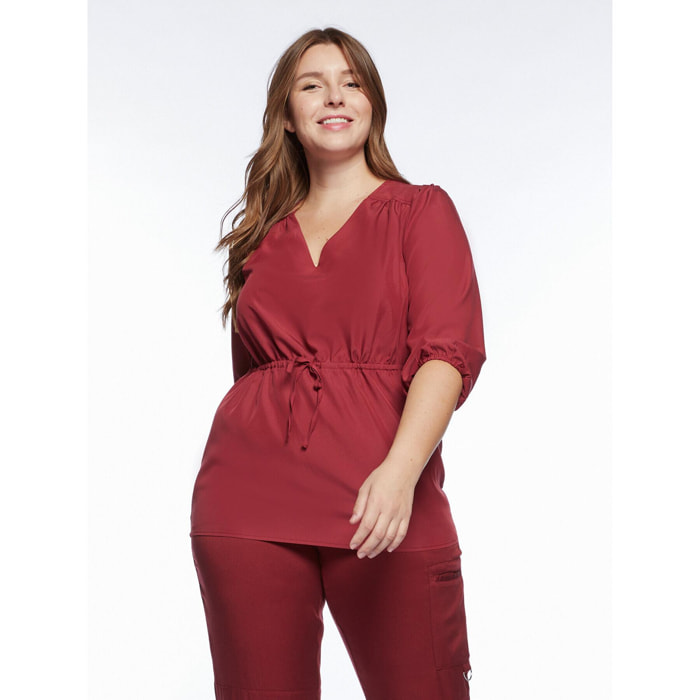 Fiorella Rubino - Blusa con escote de pico y jareta - Rojo