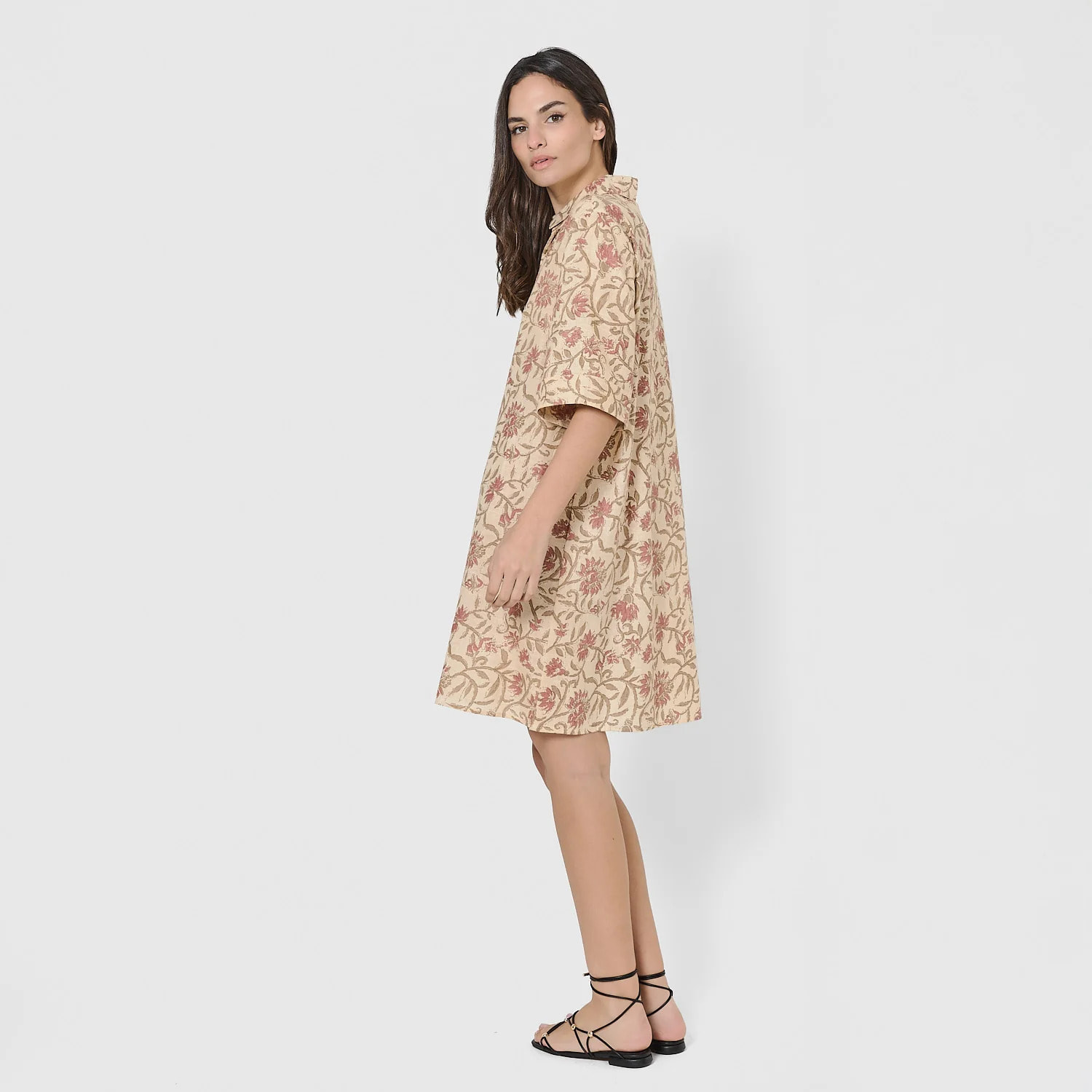 Vestido corto camisero hilo Teresa rosette/cuerda