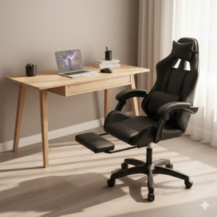 Chaise gaming de bureau ergonomique inclinable noire JOAO