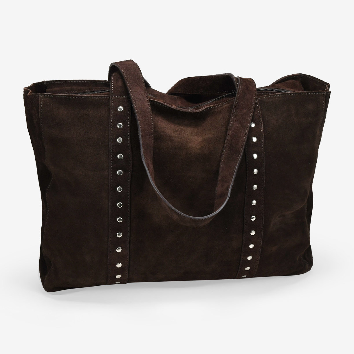 Bolso de hombro marrón serraje piel con tachas