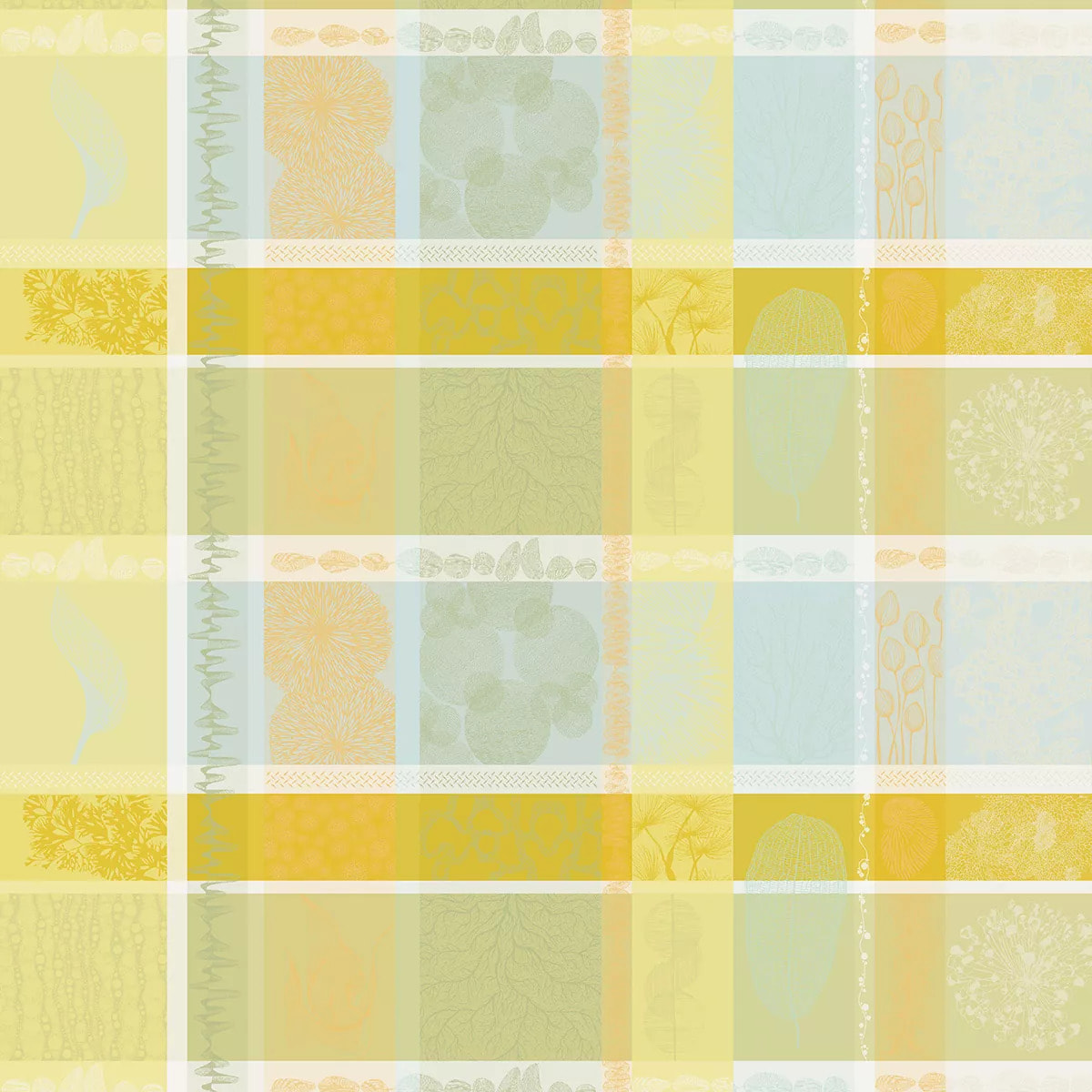 Nappe pur coton enduit motif jacquard jaune vert Mille lieues aube